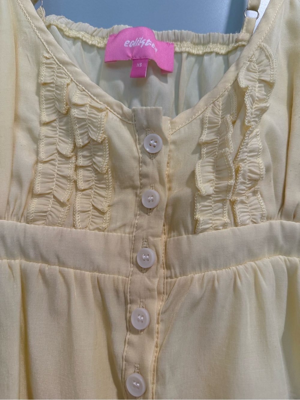 Edikted Light Yellow Ruffle-Trim Button Cami Halsey Ruffle Tank Top - Picture 3 of 6